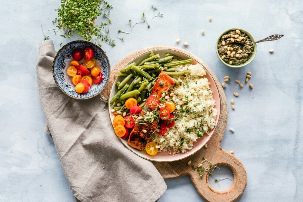 Healthy meal on a wooden board